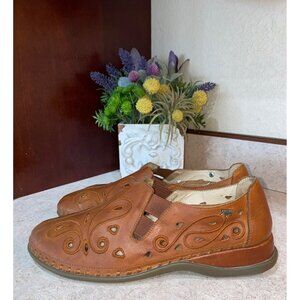 Pikolinos Jerez Womens Brown Leather Floral Cutout Slip-On Shoes Size 40